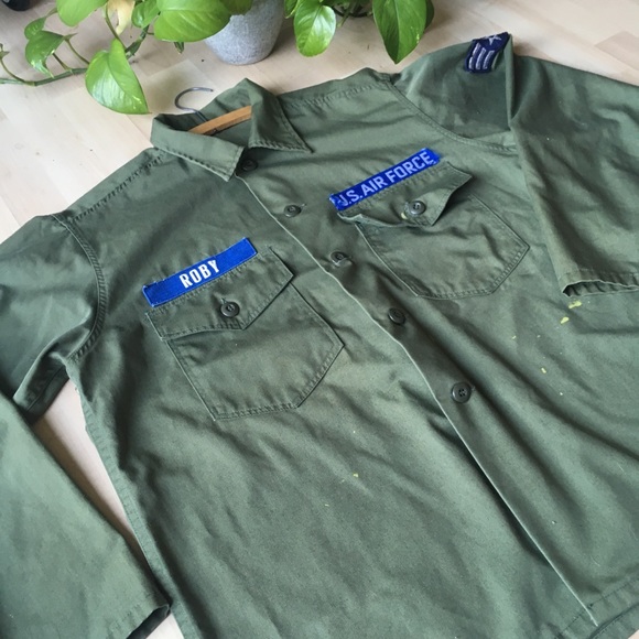 VINTAGE US Air Force Button Up Shirt Olive S-XL - Picture 4 of 8